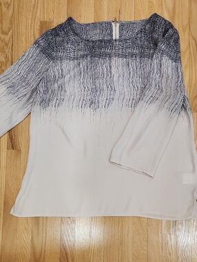 H&M White and Navy Ombre Brushstroke Long Sleeve Top